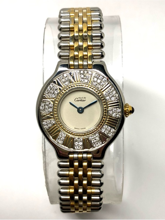 Cartier Accessories - CARTIER MUST 21 Quartz 28mm 2 Tone ~0.60TCW Diamond Watch Cream Dial